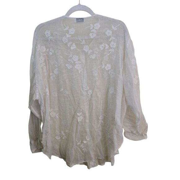 Kiko Confidant Clothing Sustainable Cotton Sheer White Blouse Coverup One Size - Picture 2 of 5